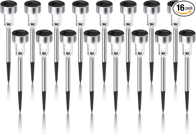 Dream Master Solar Lights Outdoor Waterproof, Stainless Steel LED Landscape Lighting Outdoor Solar Lights for Outside Solar Garden Lights for Pathway, Walkway, Patio, Yard, Lawn - 16 Pack