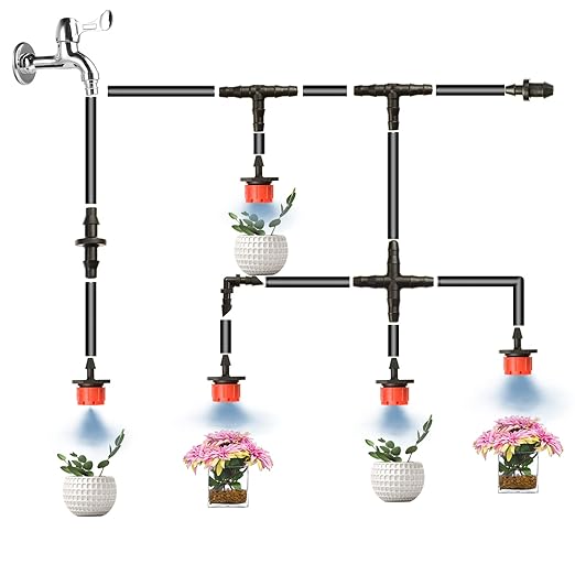 320 Pcs Drip Irrigation Fittings Kits for 1/4" Tubing, Drip Irrigation Barbed Connectors, Drip Line Connectors for Drip Systems(4-Way Coupling, Tee, Elbow, End Plug, Coupling)