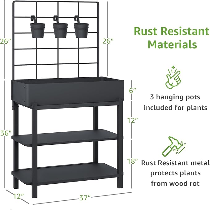 Metal Raised Garden Bed with Trellis, Elevated Planter Box with Legs for Outdoor Patio, Iron Standing Garden Box for Vegetables, Herbs, Flowers, Climbing Plants