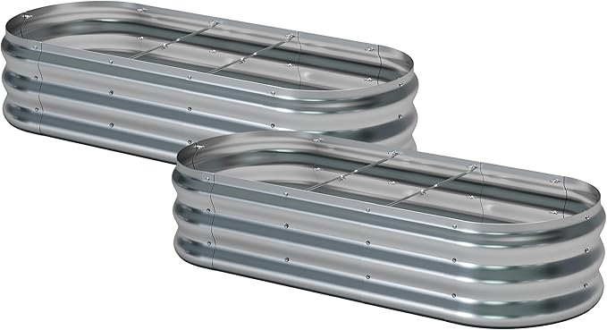 KFN 2pcs Galvanized Raised Garden Bed,Raised Garden Bed Kit-Oval Metal Flower Box,Large Planter Vegetable Box Outdoor,Planting for Vegetables,Flower,Herb,5FT,0.7mm