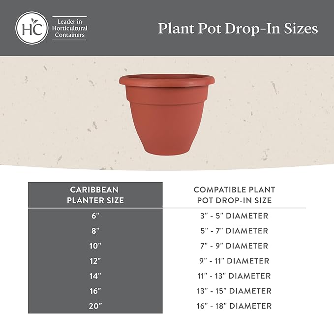 The HC Companies 14 Inch Caribbean Planter - Lightweight Indoor Outdoor Plastic Plant Pot for Herbs and Flowers, Warm Gray