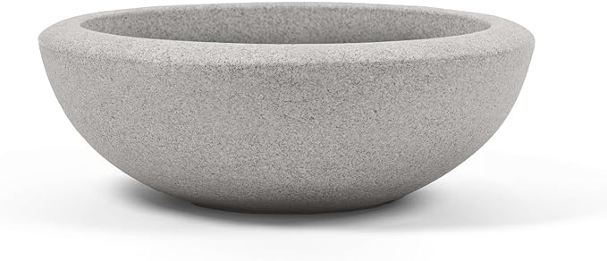 ARBORA 21" Santorini Bowl Polyresin Indoor and Outdoor Planter with Stone Blend Concrete Gray Finish - Durable, Weatherproof, Lightweight, Large Plant Pot for Patio, Garden, Deck, Entryway