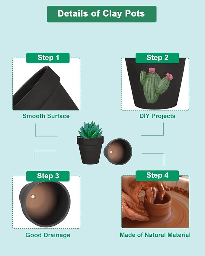 vensovo 48 Pcs Tiny Terracotta Pots - 2 inch Black Small Mini Clay Pots with Drainage Holes Flower Nursery Terra Cotta Pots for Indoor/Outdoor Succulent Plants, Crafts, Wedding Favor