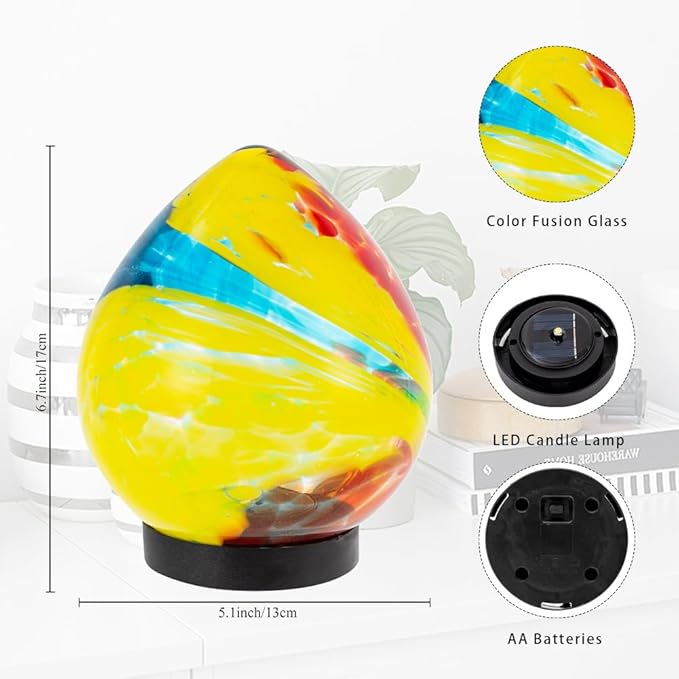 Table Solar Lantern Outdoor Waterproof LED 6.7" Glass Solar Garden Lights Table Solar Lamp for Indoor Patio Porch Yard Decor Gardening Gifts for Women(Red Yellow)