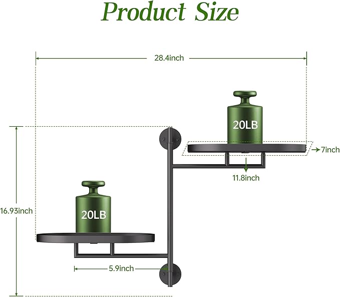 WIndow Rotating Plant Stand Shelf Indoor Black Metal Floating Shelves 2-Tier Wall Mount Plant Holders for Living Room Wall Planter Modern Home Decor for Gardening