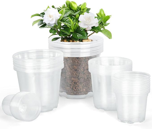 45 Pack 7/6/5/4/3 Inch Clear Nursery Pots for Plants, Clear Plastic Plant Pots with Drainage Holes, Transparent Variety Pack Flexible Garden Pot for Outdoor Indoor, Seed Starting Pots (Clear)