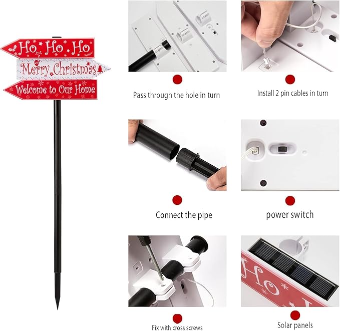 pearlstar Christmas Solar Pathway Stake Lights Decorations - 24 White LED Solar Outdoor Lights Waterproof Yard Landscape Sign Pathway Markers for Xmas Patio Garden Home Decor