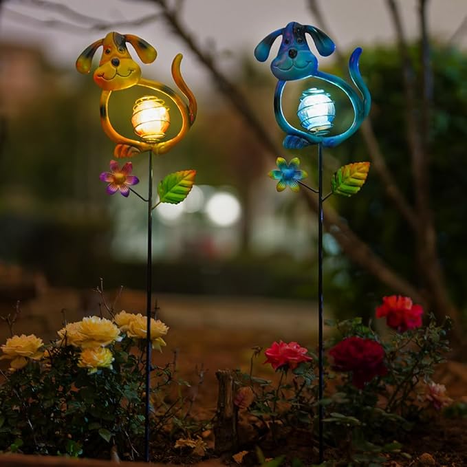 Solar Outdoor Garden Lights,27.4''H Dog Solar Figurine Lights,Waterproof Solar Decorative Garden Stakes for Lawn Patio Pathway, Solar Lights for Outside for Mom,Women,Dog Lovers