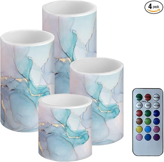 Flameless LED Candles Electric Candles with Remote Timer Color Changing Control Long Lasting for Home Table Centerpiece Decoration Pack of 4, Marble Blue Purple