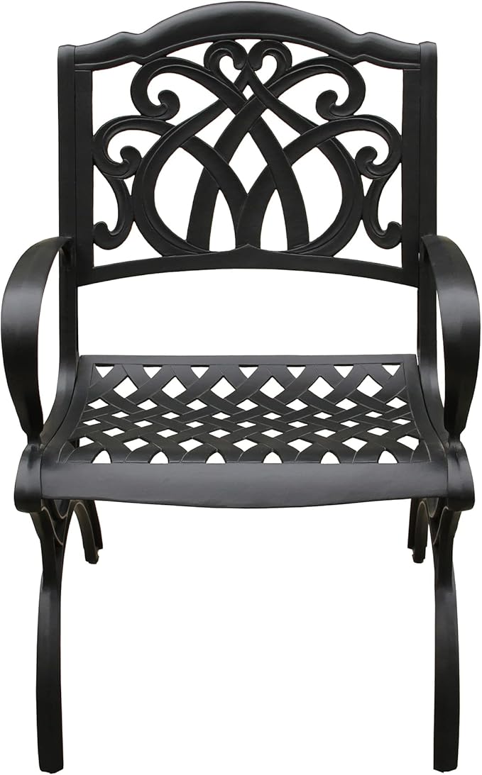 Ornate Traditional Outdoor Cast Aluminum Black Patio Dining Chair