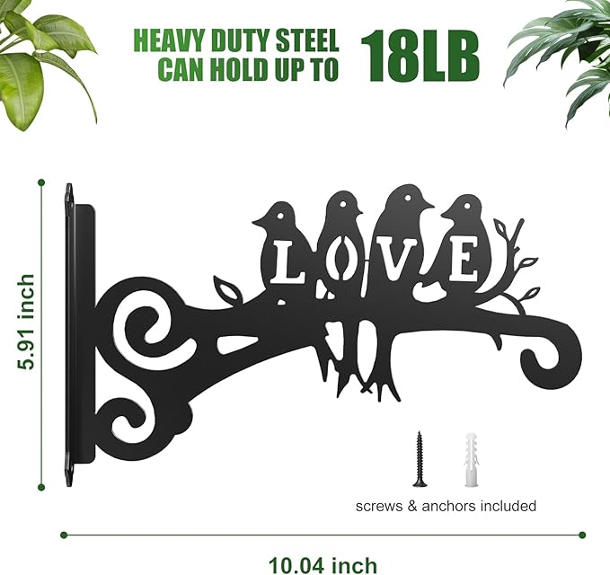 2-Pack Aesthetic Plant Hanger Indoor and Outdoor – 10 Inch Metal Hanging Plant Bracket with Beautiful Bird Pattern – Anti Rust Plant Hooks for Hanging Plants, Bird Feeder, Wind Chime, Lantern