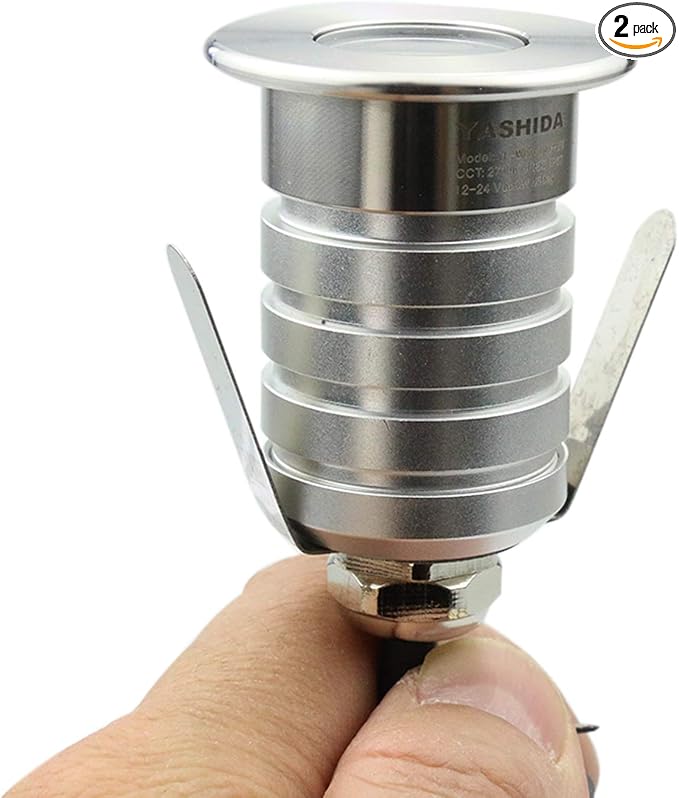 YASHIDA Mini Low Voltage 12-24V DC LED Step Lights,3 Watt Recessed Outdoor LED Landscape Deck Lights for Stair, Pathway, Garden, Warm White 2700K, IP67 Waterproof Stainless Steel Aluminum