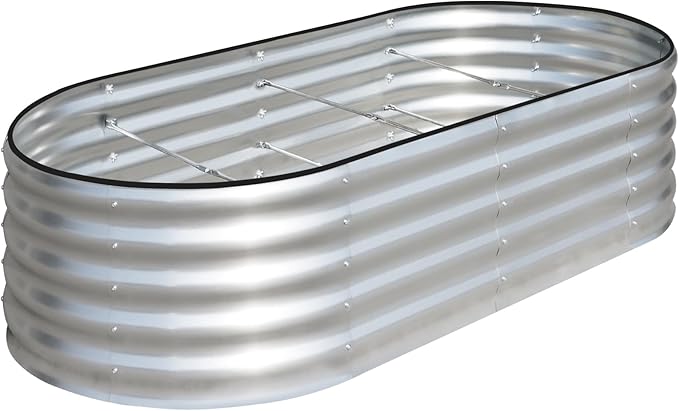 SnugNiture Galvanized Raised Garden Bed, 8x4x1.5ft Oval Metal Planter Box for Planting Outdoor Plants Vegetables