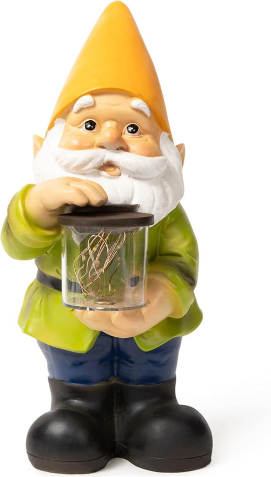 VP Home Jar Garden Gnomes Lawn Gnome with Solar Light Great Addition for Your Garden Solar Powered Knome Gifts for Outside Patio Lawn (Yellow Hat)