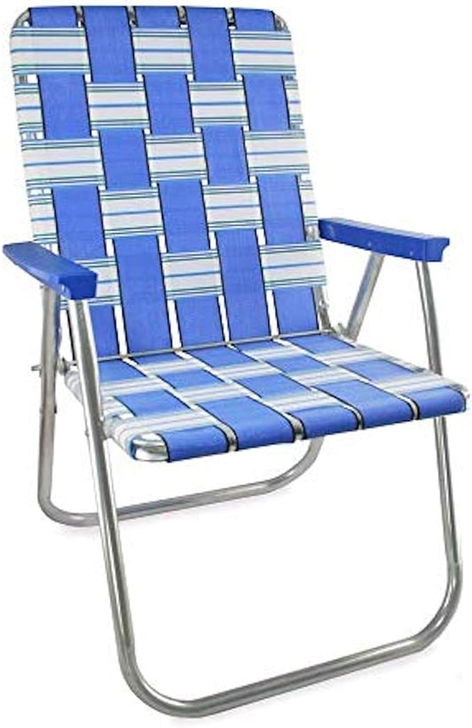 Lawn Chair USA Folding Aluminum Outdoor Patio Lawn Chair | Heavy-Duty Webbed Chairs for Camping, Sports, Beach, Yard & Tailgating | Lightweight Portable | Classic - Blue Sands with Blue Arms