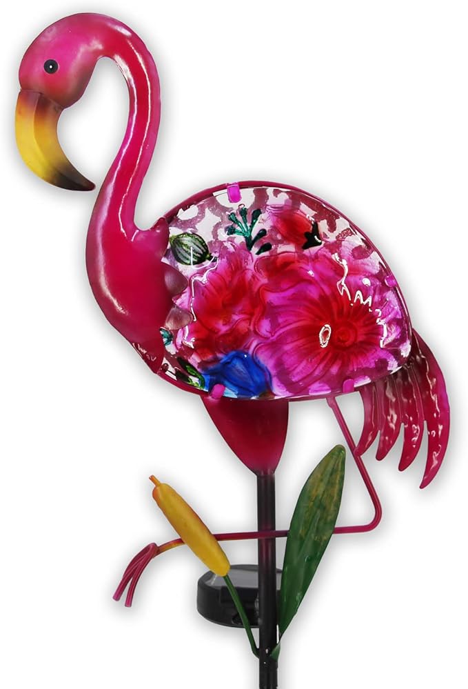 Solar Garden Lights, Glass & Metal Flamingo Solar Garden Decor Solar Pathway Lights Solar Garden Stakes Decorative Yard Art Yard Decor Waterproof for Patio Lawn Courtyard