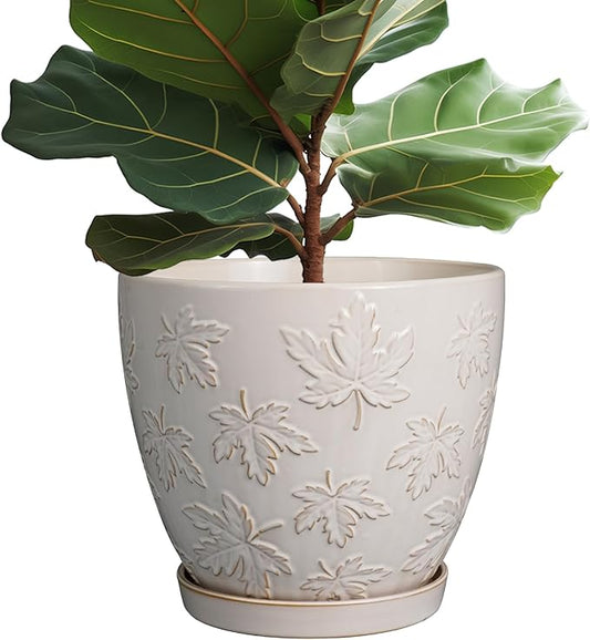 Pots for Plants 10 Inch - Ceramic Planter Large Plant Pot for Indoor Plants Outdoor Round Flower Pot with Drainage Hole and Saucer Home Garden Decor White