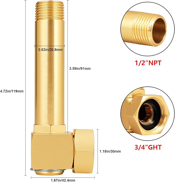 Garden Hose Reel Replacement Fitting,Brass 3/4"GHT Female to 1/2"NPT Male Swivel Elbow adapter (4.72 inches in length 1 piece)