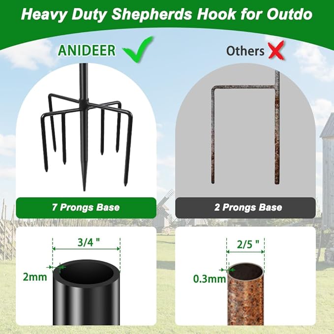 60" Shepherds Hooks for Outdoor, Heavy Duty Bird Feeder Pole for Hummingbird Feeder, Hanging Lantern, Shepherds Hook for Bird Feeders for Outside with 7 Prongs Base,1 Pack