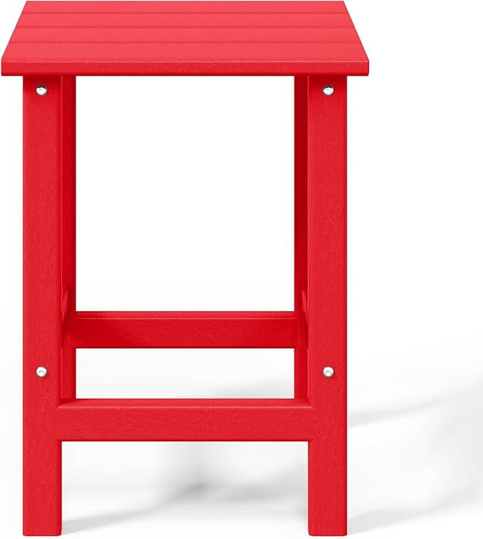 WO Home Furniture Adirondack Chairs Table Set of 3 PCS Outdoor Folding Chairs Side End Table Weather/UV Resistant for Lawn, Garden, Bon Fire, Balcony (Red)