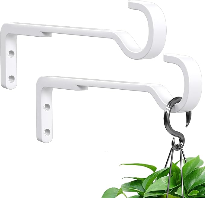 8 Inch 2 Pack White Heavy Duty Outdoor Plant Hangers for Hanging Baskets, Iron Hanging Plant Brackets for Hanging Plants Outside, Metal Plant Hooks Plant Wall Hooks for Hanging Lantern, Bird Feeder
