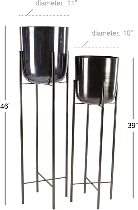 CosmoLiving by Cosmopolitan Metal Indoor Outdoor Planter Dome Large Planter Pot with Removable Stand, Set of 2 Planters 39", 46"H, Black