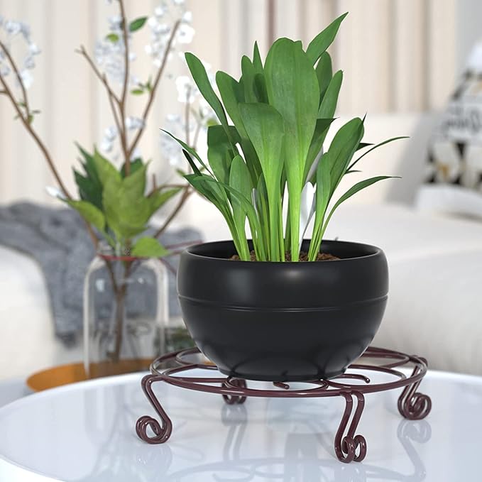 Yimobra 4 Pack Plant Stand for Flower Pot Heavy Duty Potted Holder Indoor Outdoor Metal Rustproof Iron Garden Container Round Supports Rack for Planter (4PC Brown 11.8 x 3.1IN)
