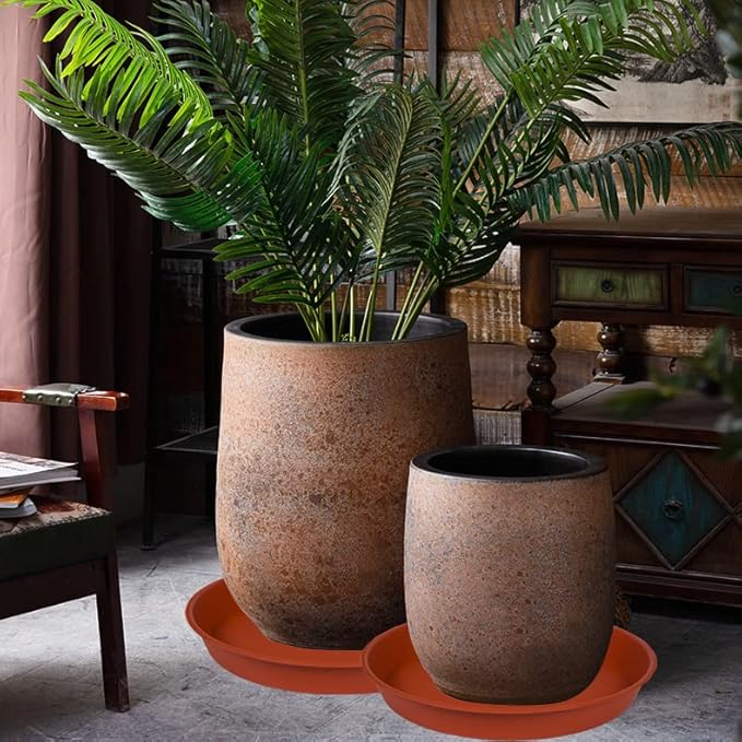2 Pack of 20 22 inch Plant Saucer (19.1 inch Base), 3.6" Depth Tray, Large Deep Heavy Duty Saucers for Pots, Garden Bird Bath Bowl, Plant Trays for Indoors Outdoor (21", Terracotta)