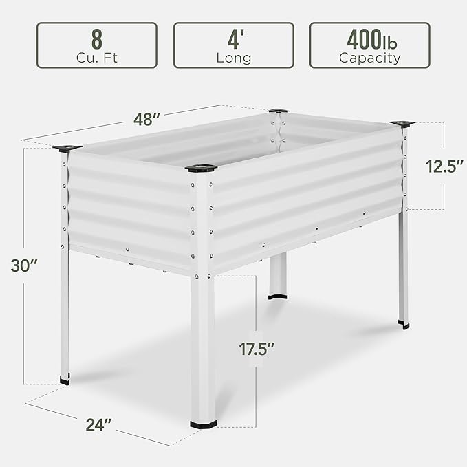 Best Choice Products 48x24x30in Galvanized Raised Garden Bed, Metal Elevated Planter Box, Vegetable Garden for Backyard, Patio, Balcony - White