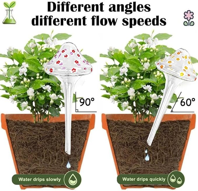 Plant Watering Globes, Hand-Blown Mushroom-Shaped Self Watering Globes, Suitable for Indoor&Outdoor Plant Watering Devices (4 Pcs)