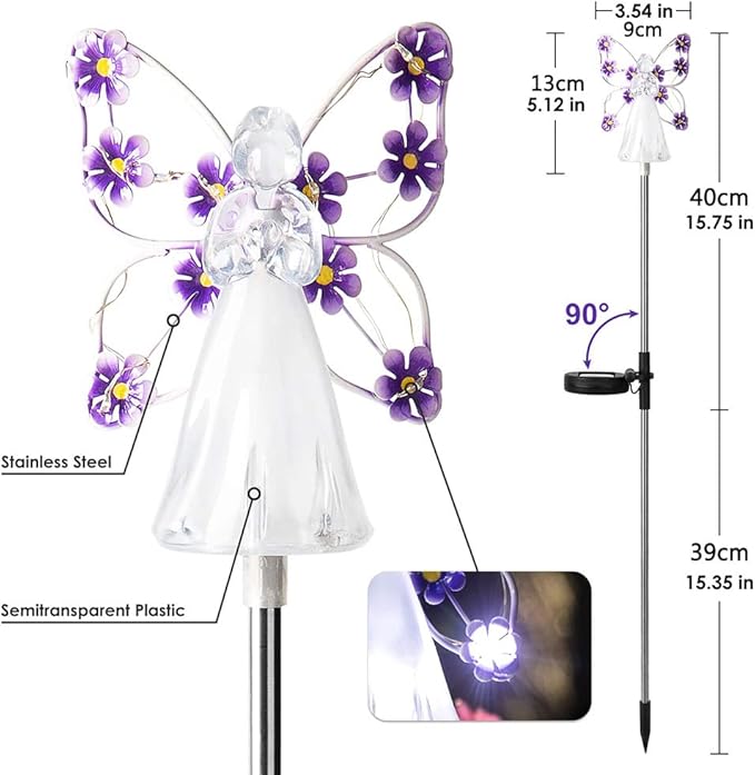 YWBL-WH 2PCS Angel Solar Lights LED Solar Garden Stake Lights Outdoor Garden Eternal Light Angel Decoration ()