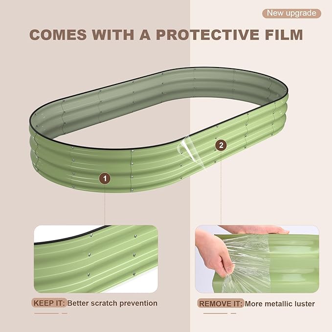 Raised Garden Bed, 8x4x1ft Galvanized Outdoor Planter Beds with Safety Edging and Gloves, Oval Metal Planter Box for Gardening Vegetables Flowers Herb