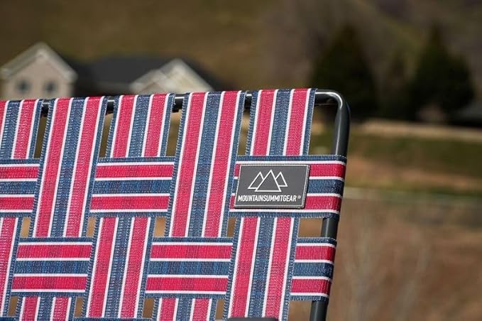 Retro Webbed Camping Chair - Lightweight, Foldable, Durable Steel Frame, 300lb Capacity, Vintage Red/Blue Stripes by Caddis Sports