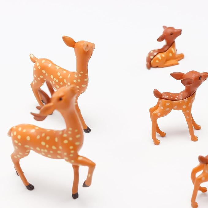 Exasinine 12 Pcs Mothers Love Deer Figurines Forest Animal Figurines Woodland Animals Creatures Figurines Miniature Deer for Crafts Fairy Garden Supplies Cake Toppers