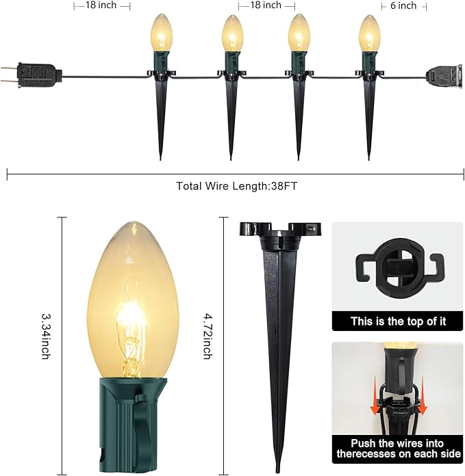 C9 Christmas Pathway String Lights, 38Ft Clear Pathway String Lights Outdoor with 25 Clear Bulbs and Stakes, Waterproof Walkway Lights for Outside Driveway Sidewalk Outdoor Christmas Decorations