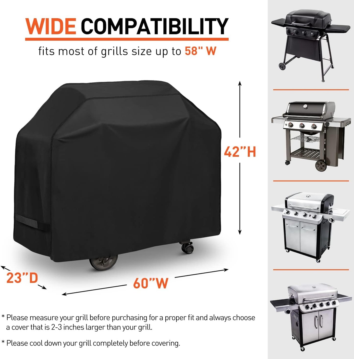60 Inch Heavy Duty Waterproof BBQ Cover, Fade Resistant Gas Grill Cover, Durable Outdoor Barbecue Protector Compatible for Weber, Char Broil, Nexgrill, Napoleon and More Grills