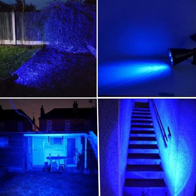 T-SUNUS Blue Solar Lights Outdoor Waterproof IP65, 2 Pack Garden Spotlights, Auto-on/Off Security Landscape Pond Spot Light 2 Modes for Halloween Christmas Tree Patio Garage Yard Driveway Pool Fence