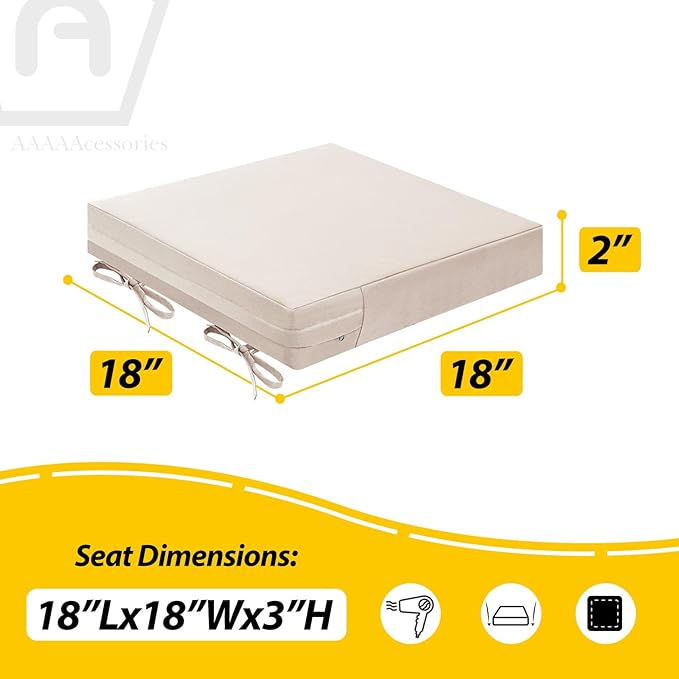 AAAAAcessories Outdoor Seat Cushions for Chairs, Waterproof, Fade-Resistant Patio Furniture Replacement Cushions, 18" x 18" x 2", Set of 2, Khaki Beige