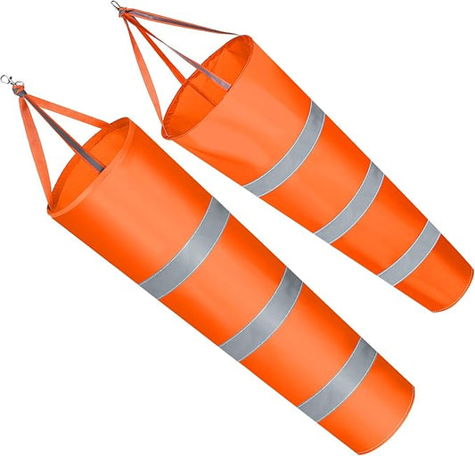 2 Pcs Airport Windsocks Measurement Sock Bag with Reflective Belt Oxford Fabric Ripstop Wind Sock Wind Direction Indicator Windsocks Outdoor Aviation Flag for Airport Farm, 31.5 Inch, 39 Inch(Orange)