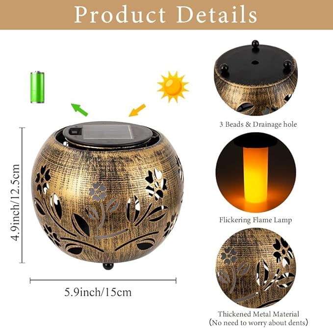 2 Pack Flower Solar Lanterns Outdoor Waterproof, Hollow Out Metal Lantern Solar Lights, Hanging Lights for Yard, Patio, Porch, Garden Decor, Outdoor Decoration LED Lantern for Yard, Garden