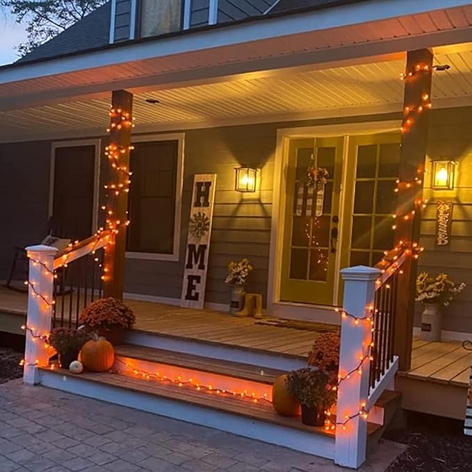 QITONG 4 Pack Orange Solar Fairy Lights, Each 33ft 100 LED Solar Christmas Lights Outdoor Waterproof, 8 Modes Christmas String Lights