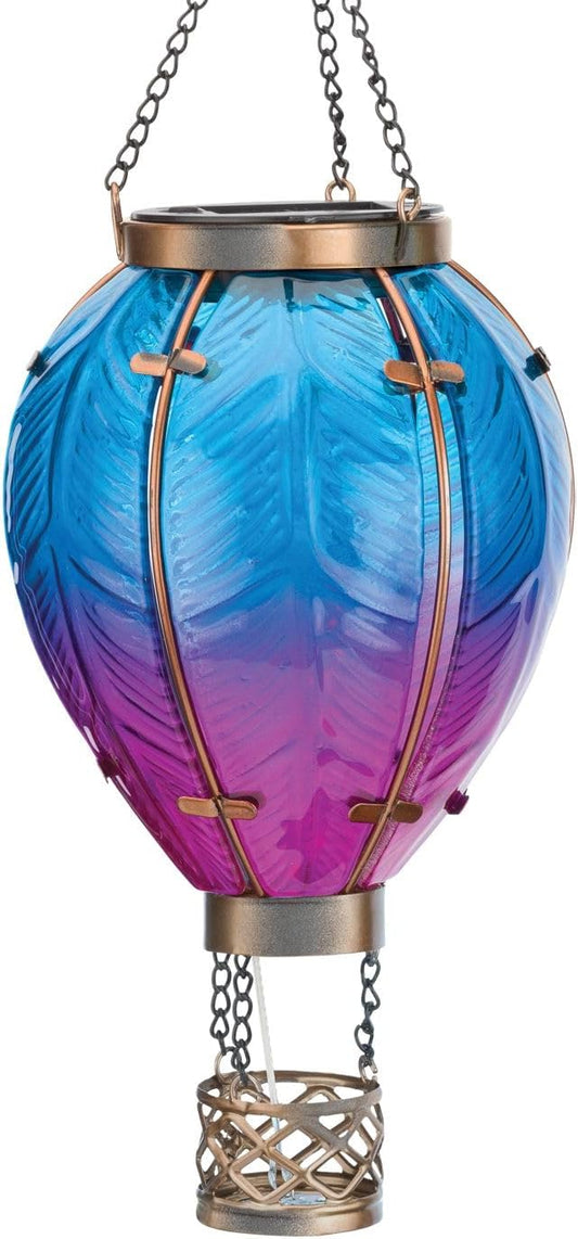 Regal Art & Gift Hot Air Balloon Solar Lantern – Hanging Solar-Powered LED Lights, Waterproof Portable Decorative Outdoor Lamp Made of Metal & Glass for Garden, Patios & Pathway – Blue (Small)