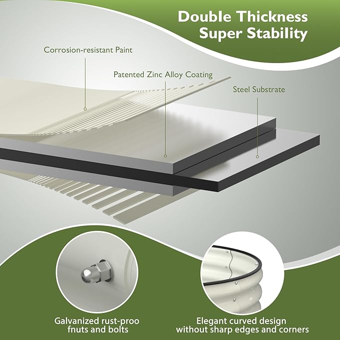 Raised Garden Bed Kit, 6x3x1.5 ft Galvanized Planter Box Outdoor with Safety Edging, Large Metal Raised Beds for Gardening Vegetables Flower Herb (Pearl White)