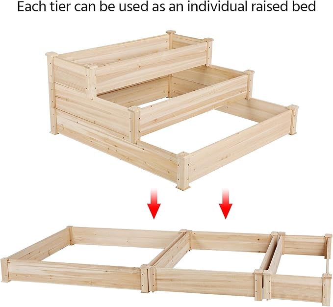 Yaheetech 3 Tier 47 x 47 x 22in Raised Garden Bed Horticulture Outdoor Elevated Flower Box Tiered Garden Bed Wooden Vegetables Growing Planter for Backyard/Patio/Gardener
