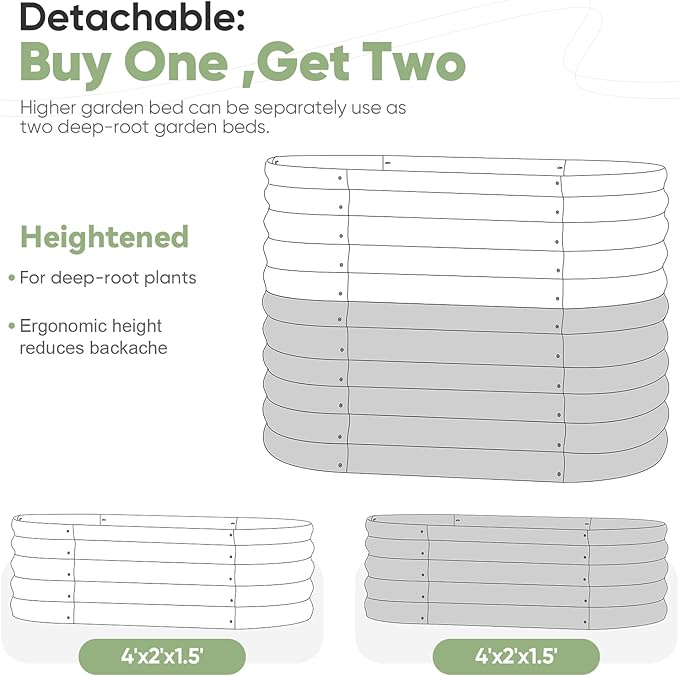 KING BIRD Raised Garden Bed 2.85 ft Tall 6 in 1 Galvanized Planter Garden Box Outdoor for Gardening, Deep Root Vegetables, Flowers 47.2X23.6X34.2 in, Light Green