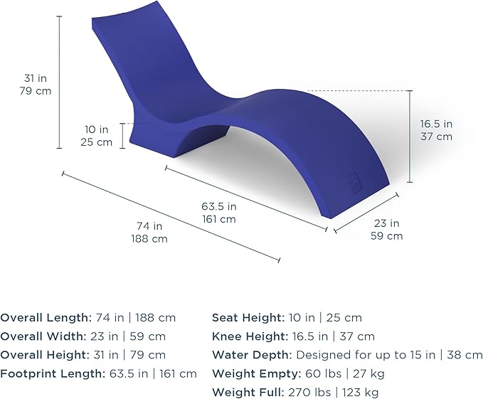 Ledge Lounger - Signature Chaise Deep - Inside Pool & Sun Shelf Lounge Chair - Designed for Deep Shelves 10”-15” - Compatible with All Pool Types - Poolside & Sun Deck Tanning - Set of 2 - White