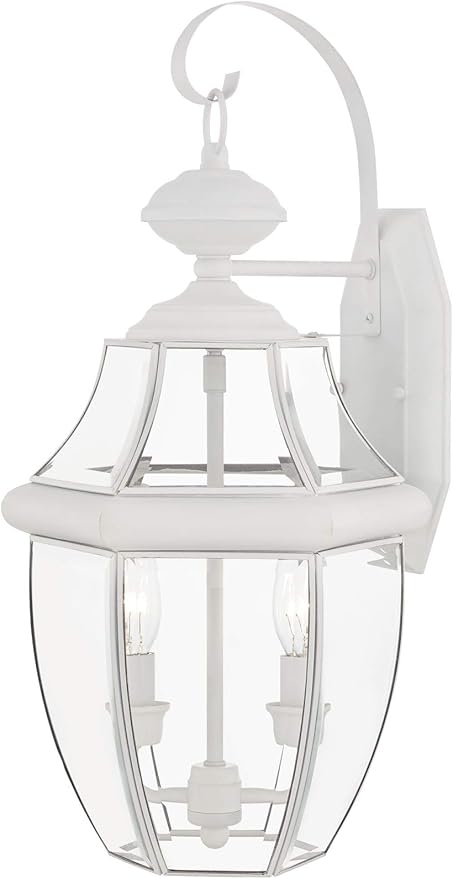 Livex Lighting 2251-91 Monterey 2 Light Outdoor Brushed Nickel Finish Solid Brass Wall Lantern with Clear Beveled Glass