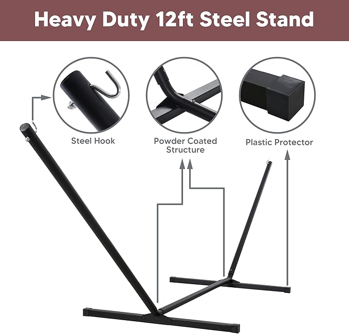 SUNCREAT Hammocks Portable Hammock with Stand, Hammock with Stand 2 Person Heavy Duty for Bedroom, Backyard, Patio, Balcony, Red Stripe