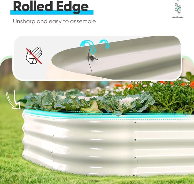 Quictent Galvanized Raised Garden Bed Kit, 6x3x1ft Oval Large Metal Outdoor Planting Box, Ground Planter Strengthened by Crossbar, Beige