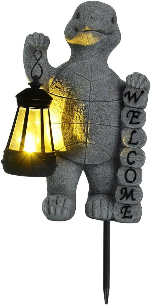 Turtle Solar Lights Outdoor Garden,Outdoor Solar Lights for Yard Decorations,Lantern Garden Decoration,Garden Decor,Turtle Garden Welcome Plaque Statue,-Unique Housewarming Gifts